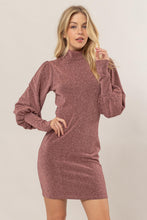 Load image into Gallery viewer, Glitter Mock Neck Long Sleeve Mini Dress β Sparkling Mock Neck Dress, Elegant, Flattering, Glitter Knit Dress, Elegant Mini Dress, Long Sleeve Party Dress, Statement Evening Dress