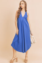 Load image into Gallery viewer, New Summer Front Pleat Detail V-Neck Sleeveless Midi Dress–Elegant, Feminine & Versatile Dress with Pleat Detailing, V-Neckline & Sleeveless Design for Both Casual & Formal Occasions