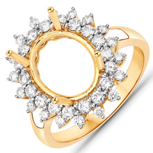 Load image into Gallery viewer, 0.79 Carat Genuine White Diamond 14K Yellow Gold Semi Mount Ring - holds 11x9mm Oval Gemstone
