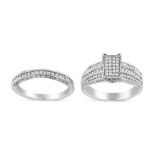 Load image into Gallery viewer, .925 Sterling Silver 3/4 Cttw Prong Set Round Diamond Composite Engagement Ring and Band Set (I-J Color, I3 Clarity) - Size 6.5