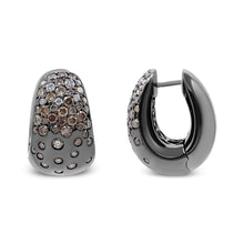 Load image into Gallery viewer, Black Rhodium over 18K White Gold 2 1/4 Cttw Prong and Bezel Set White and Brown Diamond Huggy Hoop Earring (F-G/Brown Color, VS1-VS2 Clarity)