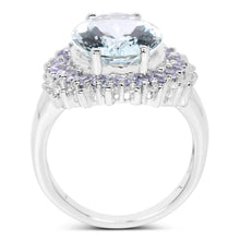 Load image into Gallery viewer, 5.30 Carat Genuine Aquamarine, Tanzanite & White Topaz .925 Sterling Silver Ring