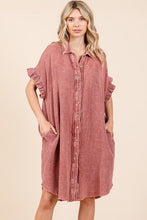 Load image into Gallery viewer, Mineral Wash Cotton Gauze Mini Shirt Dress For Women – Effortlessly Chic and Tredny Dress with Ruffle Sleeve Details