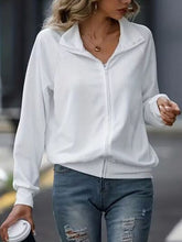 Load image into Gallery viewer, Simple White Zip Up Collared Neck Raglan Sleeve Jacket Comfortable Versatile Casual Women Wear