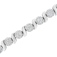 Load image into Gallery viewer, 14K White Gold 5 1/4 cttw Diamond S-Link Floral Cluster Tennis Bracelet (I-J Clarity, SI2-I1 Color) - Size 7"