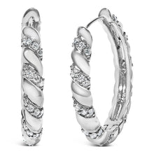 Load image into Gallery viewer, 14K White Gold 1 1/5 Cttw Lab Grown Diamond Swirl Design 1" Inch Hoop Earrings (F-G Color, VS1-VS2 Clarity)