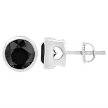 Load image into Gallery viewer, .925 Sterling Silver 4.00 Cttw Round Brilliant-Cut Black Diamond Bezel-Set Stud Earrings with Screw Backs (Fancy Color-Enhanced, I2-I3 Clarity)