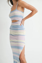 Load image into Gallery viewer, Multi Color Striped Front Cutout Knit Midi Dress For Women β Vibrant Striped Bodycon Dress, Cutout Knit Dress, Stylish Summer Midi Dress, Trendy Statement Dress