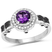 Load image into Gallery viewer, 1.02 Carat Genuine Amethyst, Black Diamond & White Diamond .925 Sterling Silver Ring