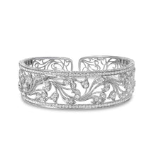 Load image into Gallery viewer, 18K White Gold 3 1/4 Cttw Pave Diamond Openwork Floral Filigree Swirl Bangle Cuff Bracelet (H-I Color, VS2-SI1 Clarity)