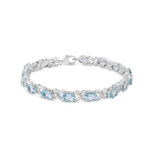 Load image into Gallery viewer, .925 Sterling Silver 16.0 Cttw Oval Blue Topaz and Diamond Accent Tennis X Link Bracelet (I-J Color, I1-I2 Clarity) - Size 7" Inch