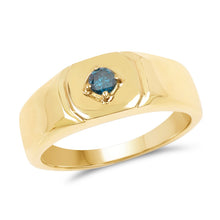Load image into Gallery viewer, 14K Yellow Gold Plated 0.20 Carat Genuine Blue Diamond .925 Sterling Silver Ring