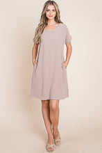 Load image into Gallery viewer, V-Neck Short Sleeve Dress with Pockets For Women – Casual, Stylish and Practical Dress with a Feminine V-Neck Design and Convenient Pockets