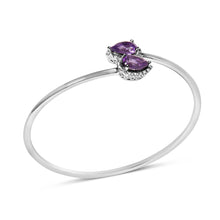 Load image into Gallery viewer, .925 Sterling Silver 8 x 5.5mm Pear Shape Amethyst and Diamond Accent Halo Bypass Bangle Bracelet (H-I Color, SI1-SI2 Clarity) - Fits up to 7" Inches