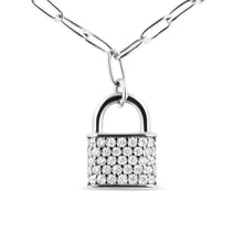 Load image into Gallery viewer, .925 Sterling Silver 1/4 Cttw Diamond Lock 18" Pendant Necklace with Paperclip Chain (H-I Color, SI2-I1 Clarity)