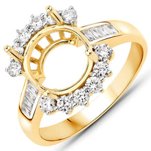 Load image into Gallery viewer, 0.58 Carat Genuine White Diamond 14K Yellow Gold Semi Mount Ring - holds 9.00mm Round Gemstone