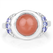 Load image into Gallery viewer, 3.01 Carat Genuine Peach Moonstone and Tanzanite .925 Sterling Silver Ring