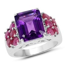 Load image into Gallery viewer, 6.65 Carat Genuine Amethyst and Ruby .925 Sterling Silver Ring