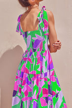 Load image into Gallery viewer, Long Floral Tie-Shoulder Smocked Midi Dress Perfect For Vacation & Summer Days