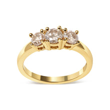 Load image into Gallery viewer, 10K Yellow Gold 1.00 Cttw Champagne Diamond 3-Stone Band Ring (J-K Color, I1-I2 Clarity) - Size 7