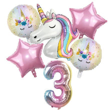 Load image into Gallery viewer, 6pcs Rainbow Unicorn Balloon And 32 inch Number Foil Balloons For Kids Unicorn Theme Birthday Party Decorations Baby Shower Girl Party Birthday Decoration