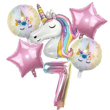 Load image into Gallery viewer, 6pcs Rainbow Unicorn Balloon And 32 inch Number Foil Balloons For Kids Unicorn Theme Birthday Party Decorations Baby Shower Girl Party Birthday Decoration