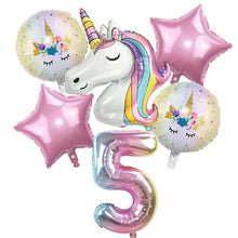 Load image into Gallery viewer, 6pcs Rainbow Unicorn Balloon And 32 inch Number Foil Balloons For Kids Unicorn Theme Birthday Party Decorations Baby Shower Girl Party Birthday Decoration