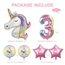Load image into Gallery viewer, 6pcs Rainbow Unicorn Balloon And 32 inch Number Foil Balloons For Kids Unicorn Theme Birthday Party Decorations Baby Shower Girl Party Birthday Decoration