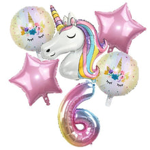 Load image into Gallery viewer, 6pcs Rainbow Unicorn Balloon And 32 inch Number Foil Balloons For Kids Unicorn Theme Birthday Party Decorations Baby Shower Girl Party Birthday Decoration