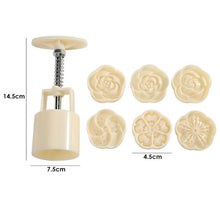 Load image into Gallery viewer, 6pcs/set Flower Shaped Mooncake Mold Cake Mold Hand Pressure Fondant Moon Cake Decorating Tools Cookie Cutter Baking Tool Moon Cake Mold With 6 Stamps Flowers Design Hand Pressure Fondant Decoration Cookie Cutter