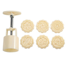 Load image into Gallery viewer, 6pcs/set Flower Shaped Mooncake Mold Cake Mold Hand Pressure Fondant Moon Cake Decorating Tools Cookie Cutter Baking Tool Moon Cake Mold With 6 Stamps Flowers Design Hand Pressure Fondant Decoration Cookie Cutter
