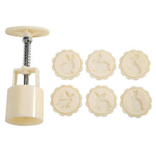 Load image into Gallery viewer, 6pcs/set Flower Shaped Mooncake Mold Cake Mold Hand Pressure Fondant Moon Cake Decorating Tools Cookie Cutter Baking Tool Moon Cake Mold With 6 Stamps Flowers Design Hand Pressure Fondant Decoration Cookie Cutter