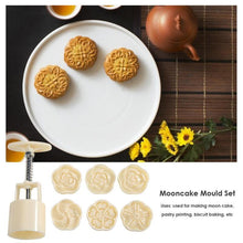 Load image into Gallery viewer, 6pcs/set Flower Shaped Mooncake Mold Cake Mold Hand Pressure Fondant Moon Cake Decorating Tools Cookie Cutter Baking Tool Moon Cake Mold With 6 Stamps Flowers Design Hand Pressure Fondant Decoration Cookie Cutter