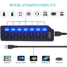 Load image into Gallery viewer, 7 Port USB Data Hub 3.0 with Individual On/Off Switches and Lights