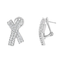 Load image into Gallery viewer, 14K White Gold 2.0 Cttw Round-Brilliant Cut Diamond Domed X Shaped Omega Back Stud Earrings (H-I Color, I1-I2 Clarity)