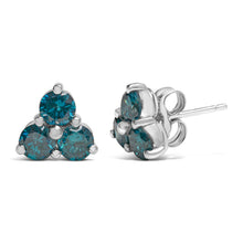 Load image into Gallery viewer, 14KT White Gold Treated Blue Diamond Trio Stud Earrings (1 1/3 cttw, Blue)