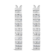 Load image into Gallery viewer, 10K White Gold 1.0 Cttw Alternating Diamond "U" Hoop Earrings (I-J Color, I2-I3 Clarity)