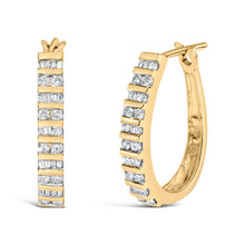 Load image into Gallery viewer, 10K White Gold 1.0 Cttw Alternating Diamond "U" Hoop Earrings (I-J Color, I2-I3 Clarity)