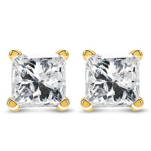 Load image into Gallery viewer, IGI Certified 3/8 Cttw Princess-Cut Square Diamond 4-Prong Solitaire Stud Earrings in 14K Yellow Gold (L-M Color, I1-I2 Clarity)