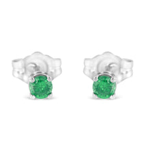 Load image into Gallery viewer, .925 Sterling Silver 1/4 Cttw Round Brilliant-Cut Green Diamond Classic 4-Prong Stud Earrings (Fancy Color-Enhanced, I2-I3 Clarity)