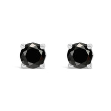 Load image into Gallery viewer, .925 Sterling Silver 1/2 Cttw Black Diamond Solitaire Stud Earrings
