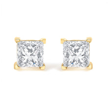 Load image into Gallery viewer, IGI Certified 3/8 Cttw Princess-Cut Square Diamond 4-Prong Solitaire Stud Earrings in 14K Yellow Gold (L-M Color, I1-I2 Clarity)