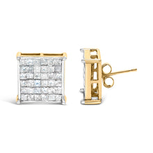 Load image into Gallery viewer, 10K Yellow Gold 2.0 Cttw Invisible-Set Princess-Cut Diamond Stud Earrings
