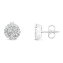 Load image into Gallery viewer, 14K White Gold 1/2 Cttw Brilliant-Cut Diamond Halo-Style Cluster Round Button Stud Earrings (H-I Color, I1-I2 Clarity)