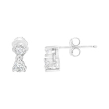 Load image into Gallery viewer, 14KT White Gold 1/2 cttw Double Diamond Dangle Stud Earrings (H-I, I1-I2)