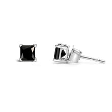 Load image into Gallery viewer, 14K White Gold 1/2 Cttw Princess-Cut Treated Black Diamond Classic 4-Prong Stud Earrings with Push Backs (Fancy Color-Enhanced, I2-I3 Clarity)
