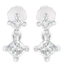 Load image into Gallery viewer, 14K White Gold 3/4 cttw Double Diamond Princess-Cut Stud Earrings (I-J Clarity, I2-I3 Color)