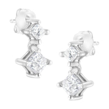 Load image into Gallery viewer, 14K White Gold 3/4 cttw Double Diamond Princess-Cut Stud Earrings (I-J Clarity, I2-I3 Color)