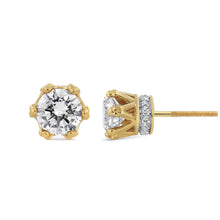 Load image into Gallery viewer, 14K Yellow Gold 2.0 Cttw Round Diamond Crown Stud Earrings (I-J Color, I1-I2 Clarity)