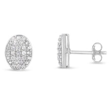 Load image into Gallery viewer, Sterling Silver Round Diamond Oval Cluster Earrings (1/2 cttw, I-J Color, I2-I3 Clarity)